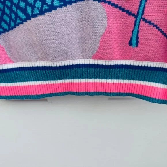 NWT Lilly Pulitzer Retro Graphic Knit Sweater Blue Perfect Match Tennis Sz S - Picture 7 of 9